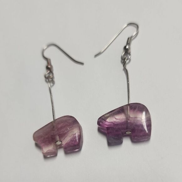 Amethyst Bear Earrings Semi Precious Gemstone Earring - Picture 3 of 3